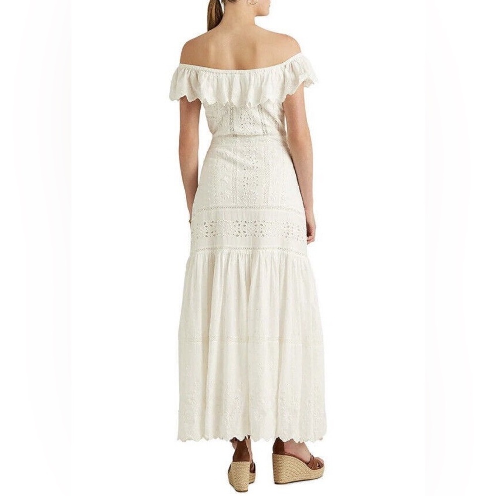Lauren Ralph Lauren Size 12 Eyelet Off-the-Shoulder Maxi Dress 100% Cotton NWOT - Picture 2 of 13